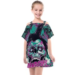 Anarchy Skull And Birds Kids  One Piece Chiffon Dress by Sarkoni