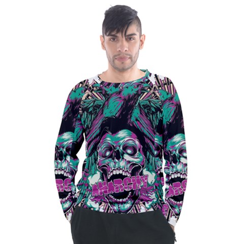 Anarchy Skull And Birds Men s Long Sleeve Raglan T-shirt by Sarkoni