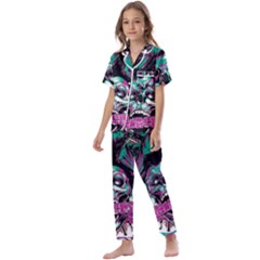 Anarchy Skull And Birds Kids  Satin Short Sleeve Pajamas Set by Sarkoni