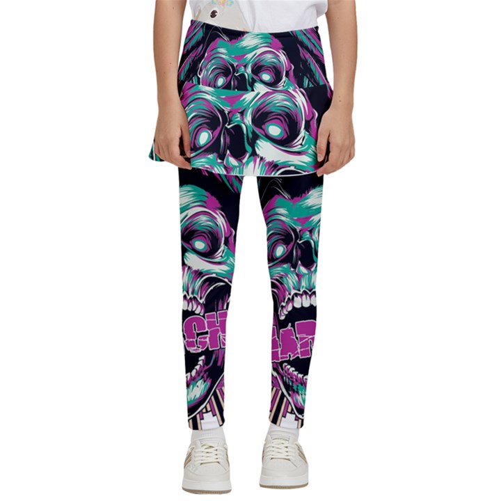 Anarchy Skull And Birds Kids  Skirted Pants