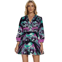 Anarchy Skull And Birds V-neck Placket Mini Dress by Sarkoni