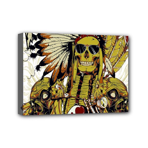 Motorcycle And Skull Cruiser Native American Mini Canvas 7  X 5  (stretched) by Sarkoni