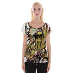 Motorcycle And Skull Cruiser Native American Cap Sleeve Top by Sarkoni