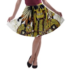 Motorcycle And Skull Cruiser Native American A-line Skater Skirt