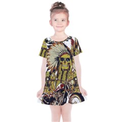 Motorcycle And Skull Cruiser Native American Kids  Simple Cotton Dress by Sarkoni