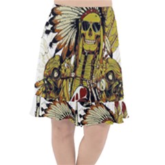 Motorcycle And Skull Cruiser Native American Fishtail Chiffon Skirt by Sarkoni