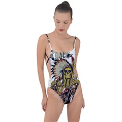 Motorcycle And Skull Cruiser Native American Tie Strap One Piece Swimsuit by Sarkoni