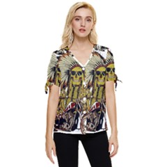 Motorcycle And Skull Cruiser Native American Bow Sleeve Button Up Top by Sarkoni