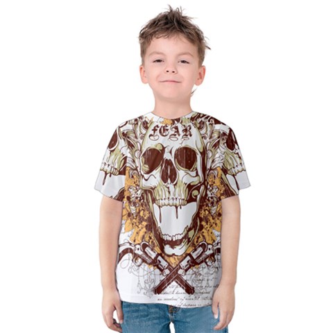 Harvest Of Fear Logo Illustration Skull Pistol Kids  Cotton T-shirt by Sarkoni