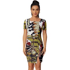 Motorcycle And Skull Cruiser Native American Fitted Knot Split End Bodycon Dress by Sarkoni