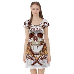 Harvest Of Fear Logo Illustration Skull Pistol Short Sleeve Skater Dress by Sarkoni