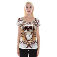 Harvest Of Fear Logo Illustration Skull Pistol Cap Sleeve Top by Sarkoni