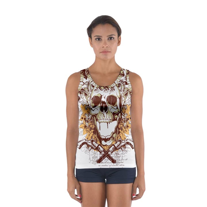 Harvest Of Fear Logo Illustration Skull Pistol Sport Tank Top 