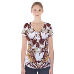 Harvest Of Fear Logo Illustration Skull Pistol Short Sleeve Front Detail Top by Sarkoni