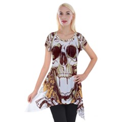 Harvest Of Fear Logo Illustration Skull Pistol Short Sleeve Side Drop Tunic by Sarkoni