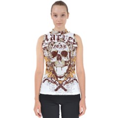 Harvest Of Fear Logo Illustration Skull Pistol Mock Neck Shell Top by Sarkoni