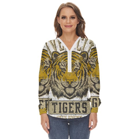 1813 River City Tigers Athletic Department Zip Up Long Sleeve Blouse by Sarkoni