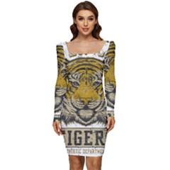 1813 River City Tigers Athletic Department Women Long Sleeve Ruched Stretch Jersey Dress