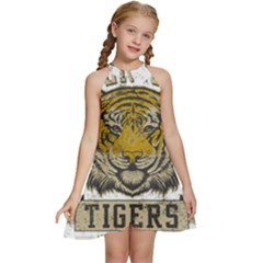 1813 River City Tigers Athletic Department Kids  Halter Collar Waist Tie Chiffon Dress by Sarkoni