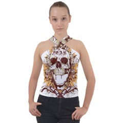 Harvest Of Fear Logo Illustration Skull Pistol Cross Neck Velour Top by Sarkoni