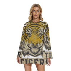 1813 River City Tigers Athletic Department Round Neck Long Sleeve Bohemian Style Chiffon Mini Dress by Sarkoni