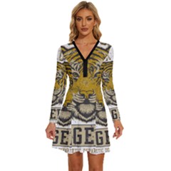 1813 River City Tigers Athletic Department Long Sleeve Deep V Mini Dress  by Sarkoni