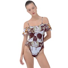 Harvest Of Fear Logo Illustration Skull Pistol Frill Detail One Piece Swimsuit by Sarkoni