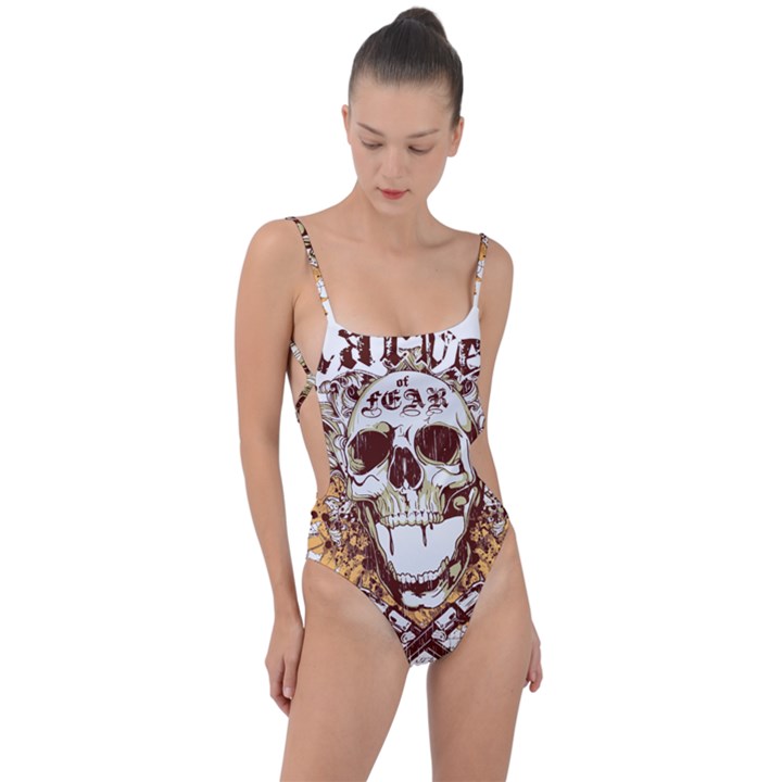 Harvest Of Fear Logo Illustration Skull Pistol Tie Strap One Piece Swimsuit