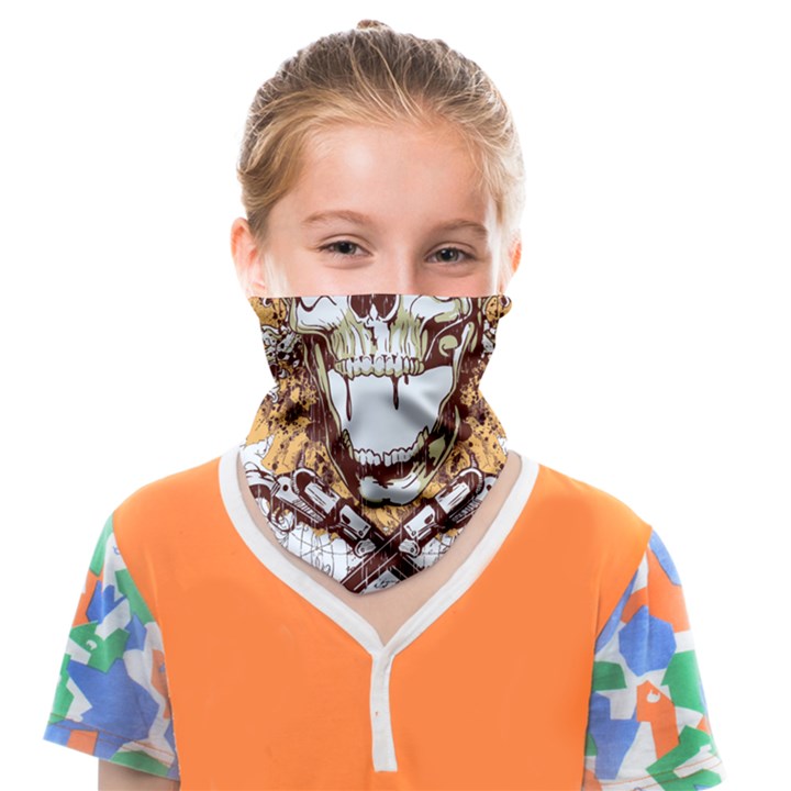 Harvest Of Fear Logo Illustration Skull Pistol Face Covering Bandana (Kids)