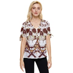 Harvest Of Fear Logo Illustration Skull Pistol Bow Sleeve Button Up Top by Sarkoni