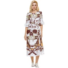 Harvest Of Fear Logo Illustration Skull Pistol Double Cuff Midi Dress by Sarkoni