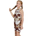 Harvest Of Fear Logo Illustration Skull Pistol Kids  Halter Collar Waist Tie Chiffon Dress View2