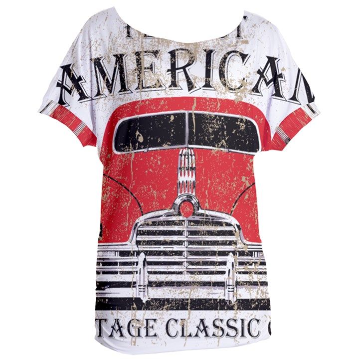 Perfect American Vintage Classic Car Signage Retro Style Women s Oversized T-Shirt