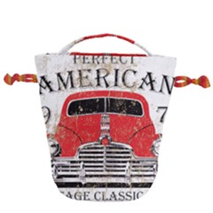 Perfect American Vintage Classic Car Signage Retro Style Drawstring Bucket Bag by Sarkoni