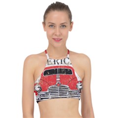 Perfect American Vintage Classic Car Signage Retro Style Halter Bikini Top by Sarkoni