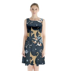 Space Theme Art Pattern Design Wallpaper Sleeveless Waist Tie Chiffon Dress by Proyonanggan