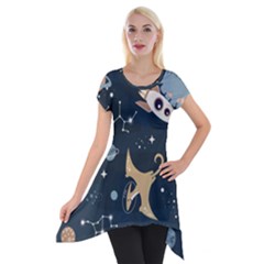 Space Theme Art Pattern Design Wallpaper Short Sleeve Side Drop Tunic by Proyonanggan