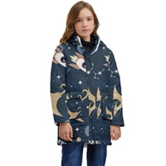 Space Theme Art Pattern Design Wallpaper Kids  Hooded Longline Puffer Jacket by Proyonanggan