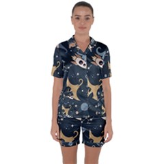 Space Theme Art Pattern Design Wallpaper Satin Short Sleeve Pajamas Set by Proyonanggan