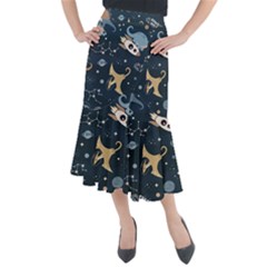 Space Theme Art Pattern Design Wallpaper Midi Mermaid Skirt by Proyonanggan