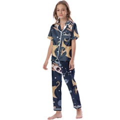 Space Theme Art Pattern Design Wallpaper Kids  Satin Short Sleeve Pajamas Set by Proyonanggan