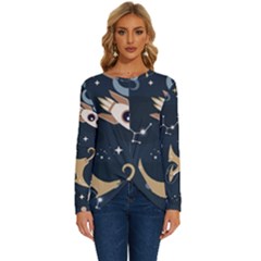 Space Theme Art Pattern Design Wallpaper Long Sleeve Crew Neck Pullover Top by Proyonanggan