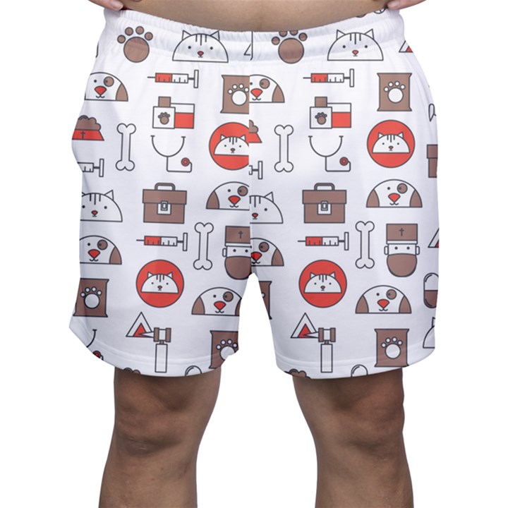 Vector Thin Line Art Vet Seamless Pattern Men s Shorts