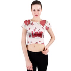 Hand Drawn Valentines Day Element Collection Crew Neck Crop Top by Bedest