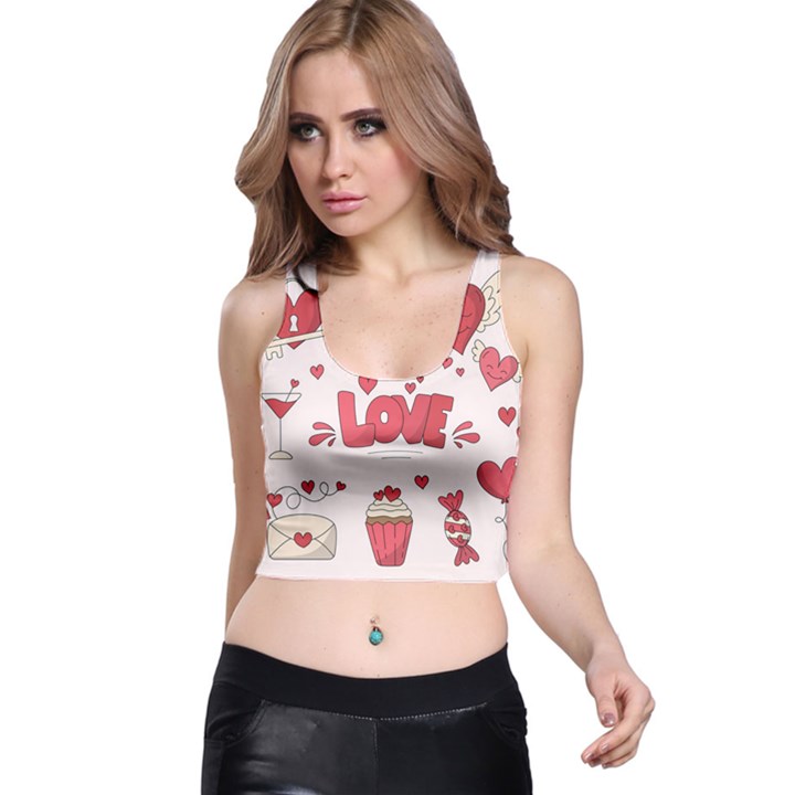 Hand Drawn Valentines Day Element Collection Racer Back Crop Top