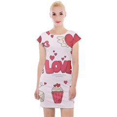 Hand Drawn Valentines Day Element Collection Cap Sleeve Bodycon Dress by Bedest