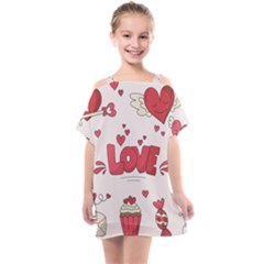 Hand Drawn Valentines Day Element Collection Kids  One Piece Chiffon Dress by Bedest