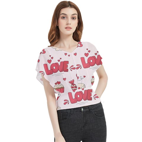 Hand Drawn Valentines Day Element Collection Butterfly Chiffon Blouse by Bedest