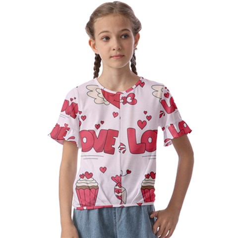 Hand Drawn Valentines Day Element Collection Kids  Cuff Sleeve Scrunch Bottom T-shirt by Bedest