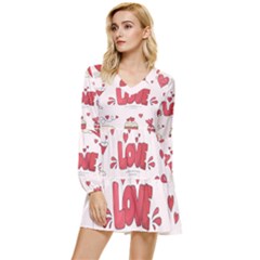 Hand Drawn Valentines Day Element Collection Tiered Long Sleeve Mini Dress by Bedest